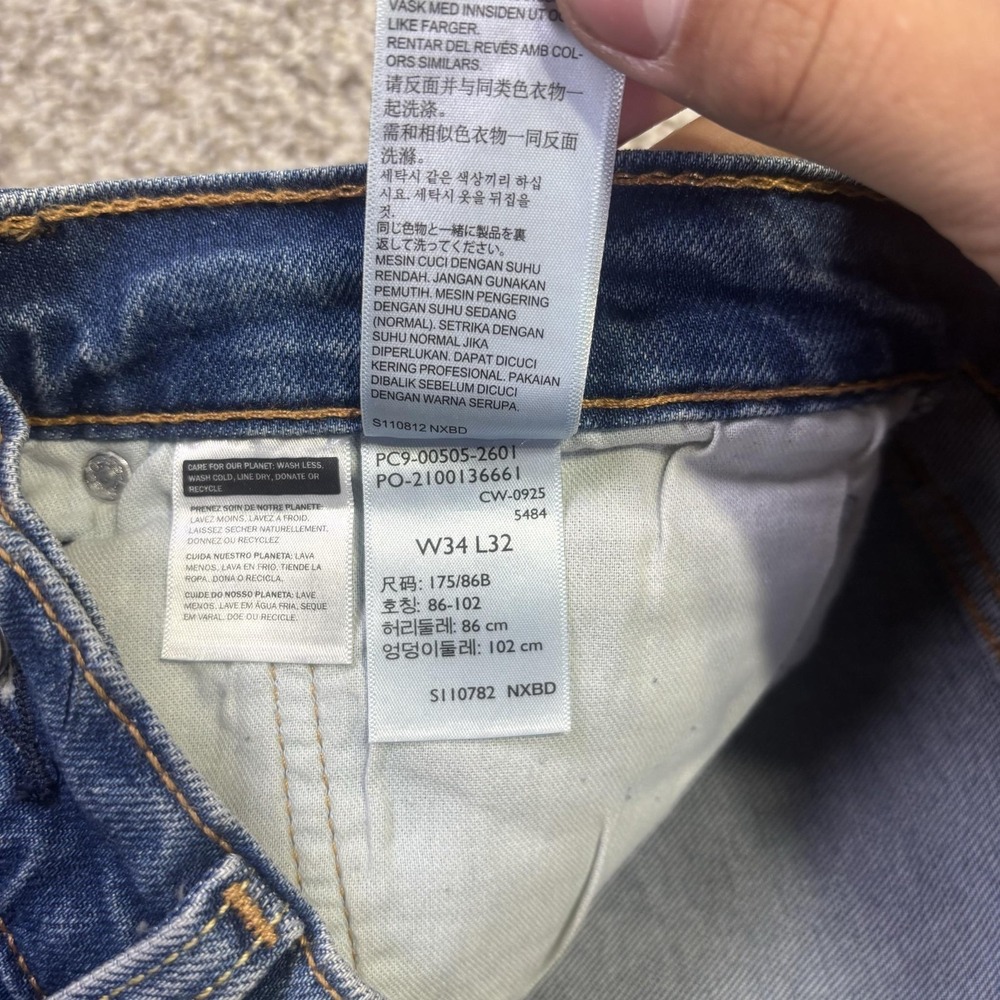 Levis 505 Jeans Mens 34x32 Blue Medium Wash Regular Straight Stretch Denim Pants - Picture 8 of 10